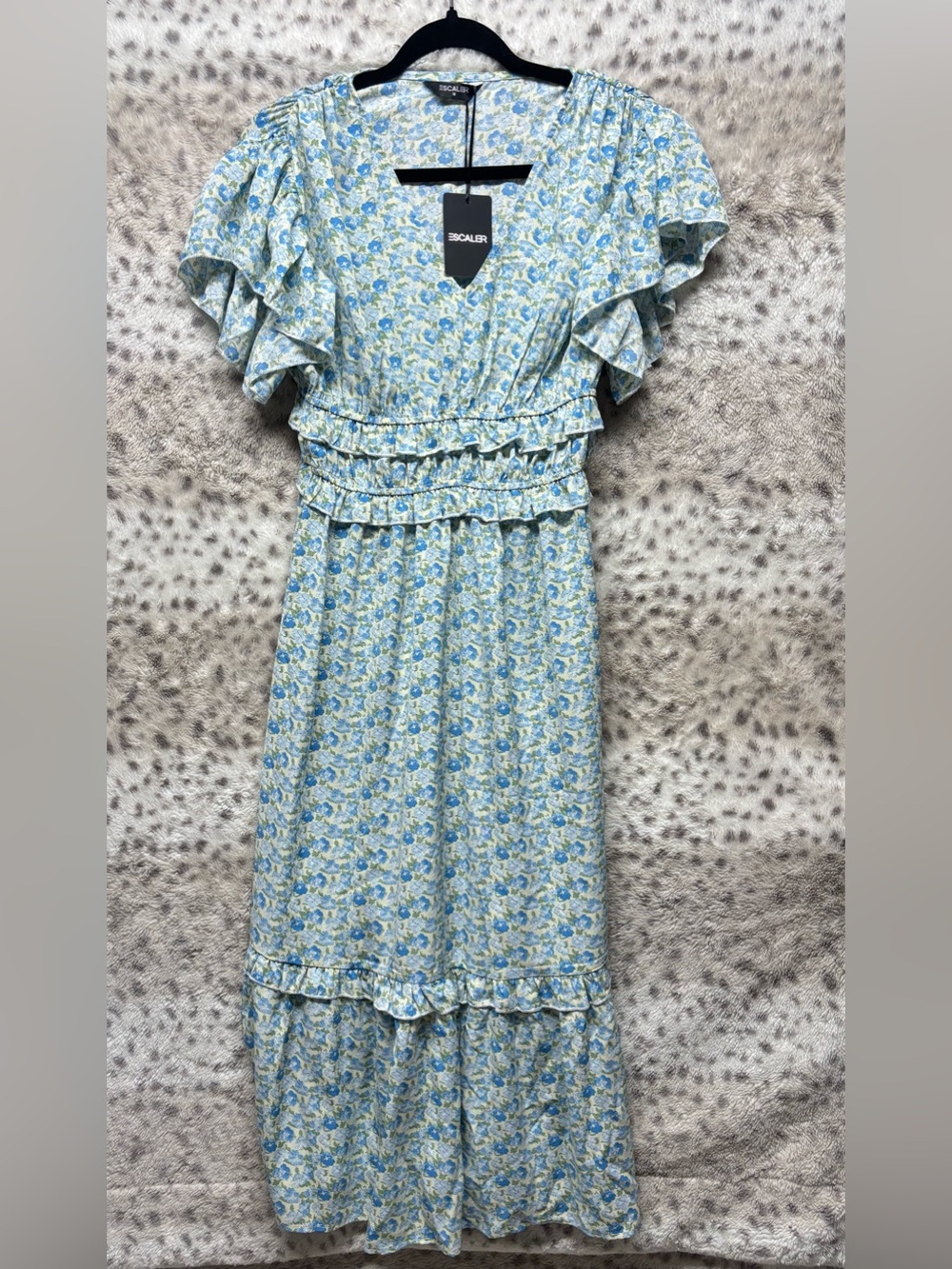 ESCALIBER FLORAL RUFFLE SLEEVE DRESS